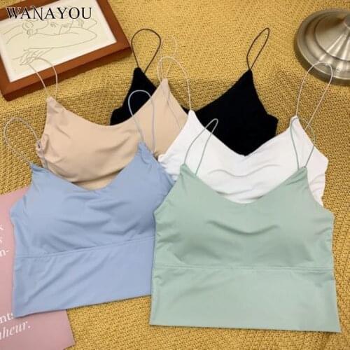 WANAYOU Yoga Shirt Women Breathable Quick Dry Sports bra Ice Silk Camisole Sexy Tube Top With Chest Pad Fitness Workout Top