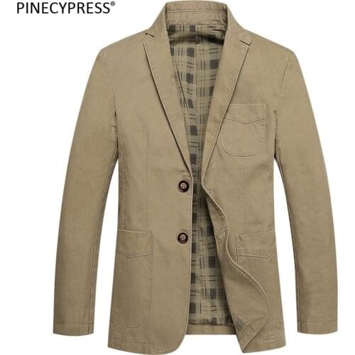 100% Cotton Men Suit Jacket Buttons Pockets Khaki Green Black Casual Street Wear Spring Autumn Male Outwear Slim Man Blazer