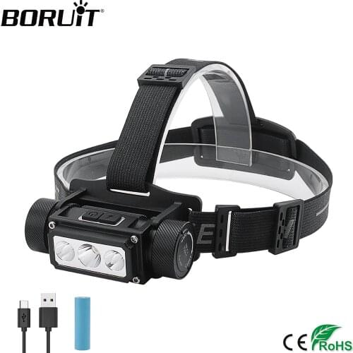 BORUiT B39 XM-L2+2*XP-G2 LED Headlamp Max.5000LM Waterproof Powerful Headlight TYPE-C Rechargeable 21700 Head Torch for Camping