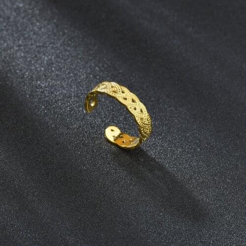 Acheerup 2021 New Simple Stainless Steel Open Ring For Women Trendy Gold Hollow Flower Adjustable Rings Wedding Jewelry Gifts