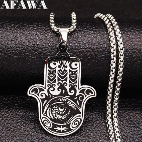2021 Fashion Hamsa Hand Eye Stainless Steel Chain Necklace for Women Silver Color Necklaces Pendants Jewelry gargantilla N3241