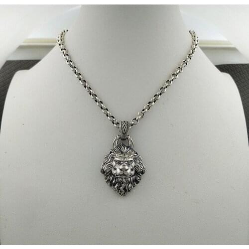 Pure 100% Silver lion Necklace and pendant s925 Sterling Silver pendant Jewelry Fashion Lion Head Pendant men women Thai Silver