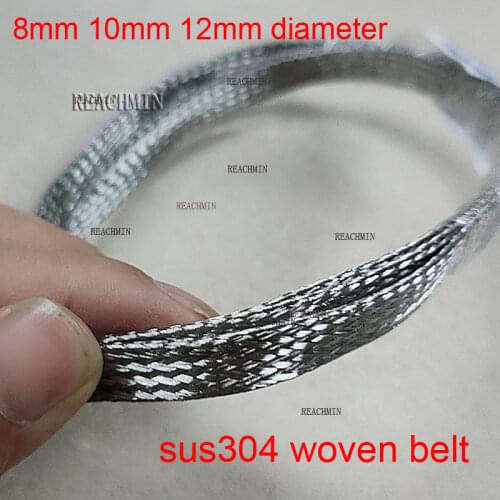 8mm 10mm 12mm sus304 stainless steel woven belt braided strap metal Knitted Strip Sleeving Wire shield sleeve conductive band