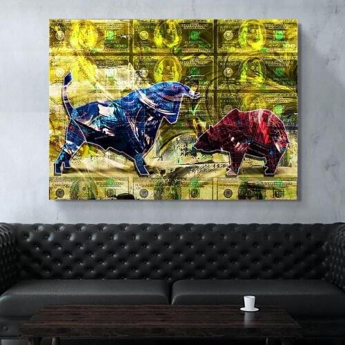 Posters Canvas Schilderij Bull En Beer War Wall Art Decor Posters En Prints Kamer Decor Foto 'S Voor Home Design Muur art