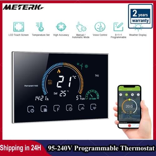95-240V Programmable Thermostat 5+1+1 Six Periods Touchscreen LCD with Backlight Electric Heating Thermoregulator