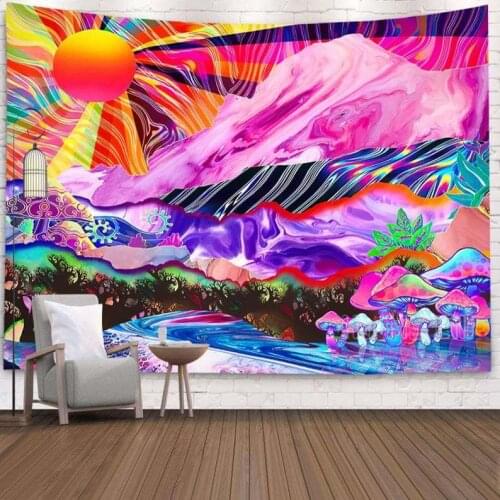Psychedelic Mushroom World Forest Tapestry Colorful Wall Hanging For Living Room Bedroom Decor