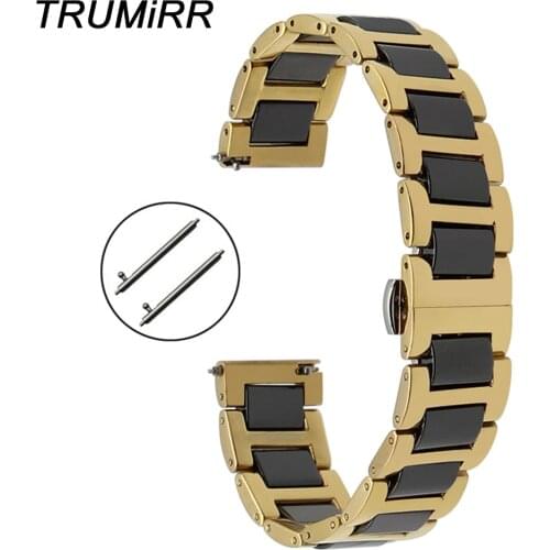 Ceramic + Stainless Steel Watchband Universal Quick Release Watch Band Butterfly Clasp Wrist Strap 12mm 14mm 16mm 18mm 20mm 22mm