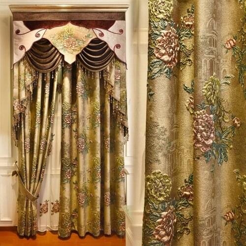 European top luxury 3D embossed jacquard full blackout elegant living room curtains classic brown thick curtains for the bedroom