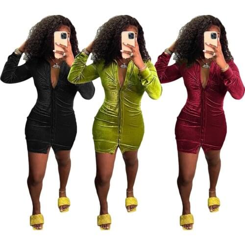 S390196 Wholesale Items Women Dresses Strapless Velvet Bodycon Long Sleeve Sheath Slim Night Club Wear Clothing Mini Dress