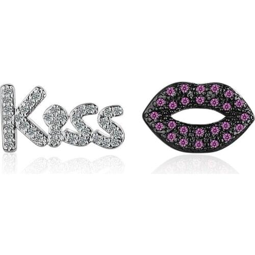 High Quality Hot AAA+925 Sterling Silver Stud Earrings With "kiss" Text Sexy Lips Pattern For Mature Women