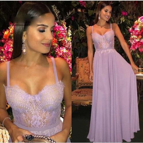 Chic Chiffon A Line Evening Dress Spaghetti Straps Lace Illusion Dubai Saudi Arabic Long Prom Party Dress Custom Made