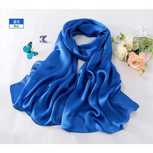 [SLKSCF] 185X65CM Fashion Solid colour silk satin scarf plain silk scarves real silk hijabs gradient 100% silk muffler pashmina