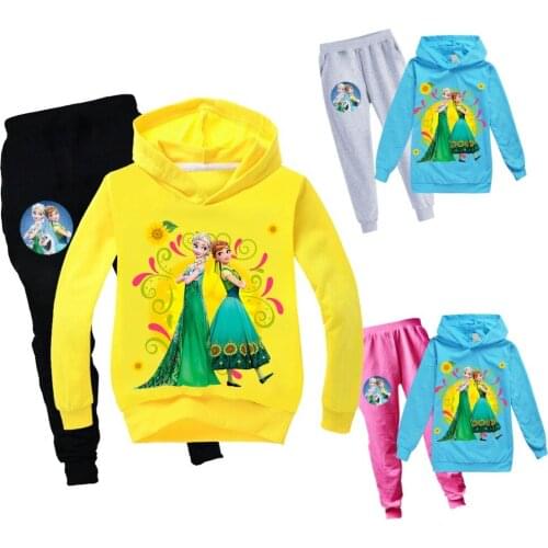 Disney Children Tracksuit Kids Clothing Set Baby Girls Cartoon Froze Sports Suit Hoodies Sweatshirts+Pants 2 Pcs Set
