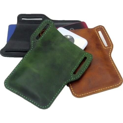 Hand Made Mobile Phones Genuine Leather Holster Universal Case Portable Cellphone Belt Bag