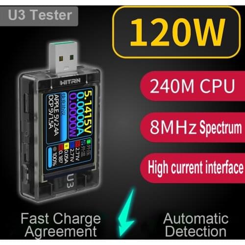 Witrn U3 USB Tester Current Voltage Meter QC5 PD3.0 2.0 PPS Fast Charging Protocol Capacity PD Trigger Monitor Ripple spectrum