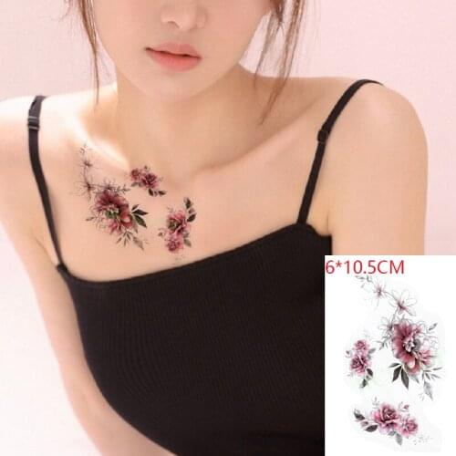 Waterproof Temporary Tattoo Sticker Small Pink Rose Flower Body Art Flash Tattoo Fake Tattoo for Women Men