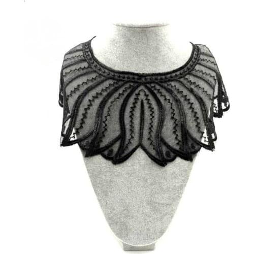 High Quality Luxury Black Mesh Embroidery Collar Flower Lace Trim Decorative Applique On Clothes Dress Sewing Trimmings Supplies