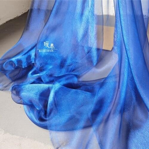 High-end Tulle Fabric Fluorescent Blue Hazy feeling Gloss DIY Veil Flower Background Decor Hanfu Dress Fashion Designer Fabric