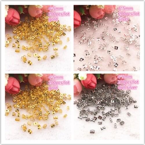 200pcs/lot Alloy Earring Back 4x5mm Gold/Silver Tone Metal Earback Earring Stopper for Findings Diy Jewelry Making