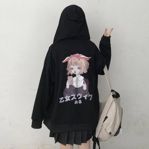 Dark style hoodies jacket vintage fun cartoon print Korean women Long sleeve hooded sweatshirt ins Harajuku zipper loose hoodie