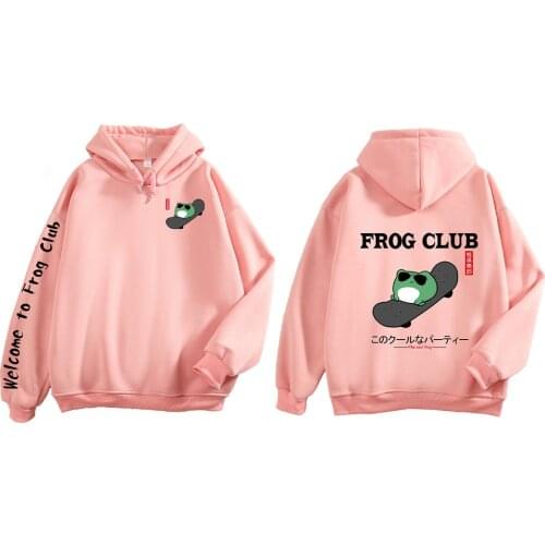 Frog on A Skateboard Hoodies Women 90s Aesthetic Oversized Harajuku Hoodie Soft Vintage Pastel Sweatshirt Drop Shoulder Clothing