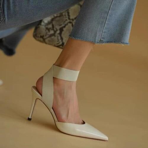 2021 Spring/Summer New Style White High Heels Pointed Toe Strap Pumps Toe Cap Stilettos Womens Sandals