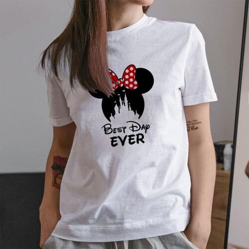 Ages 18-35 Years Old Women T-Shirts Kawaii Fashion Style Black Tshirts Round Neck Disney Series Printing Cute Value For Money