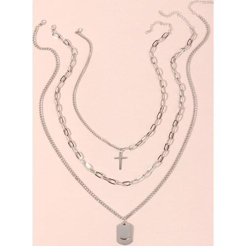Women Multilayer Necklace Cross Dog Tag Pendant Necklace Hip Hop Jewelry Gifts