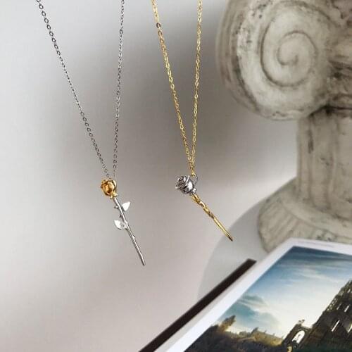 Silvology 925 Sterling Silver Little Prince Rose Flower Pendant Necklace Temperament Simple Necklace for Women Festival Jewelry