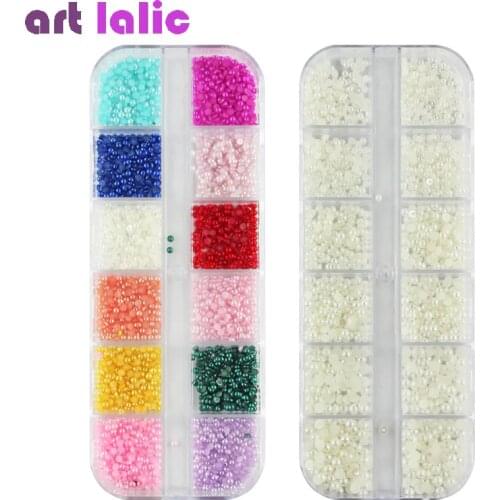 1 Box Nail Art Pearl Multi Sizes Colorful White Pearls 3D Nails Stones Gems Flatback Beads DIY Nail Art Decorations