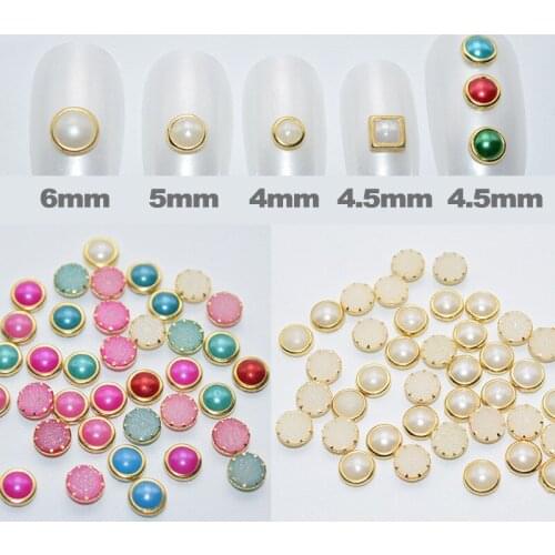 10pcs Nail rhinestone Mixed color Golden edge Pearl flat bottom Alloy nail accessories nail jewelry crystal nail art