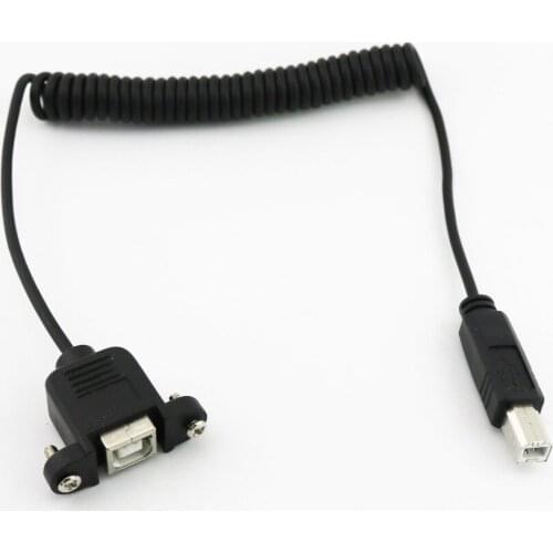 1x USB 2.0 B Female Panel Mount To USB 2.0 B Male Plug Extension Coiled Spiral Connector Cable 5ft/1.5m