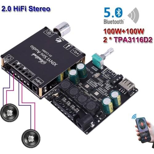 2*100W Bluetooth 5.0 AUX TPA3116 Digital Power Amplifier Board Class D 2.0 CH Stereo Home Music Wireless Module Audio AMP