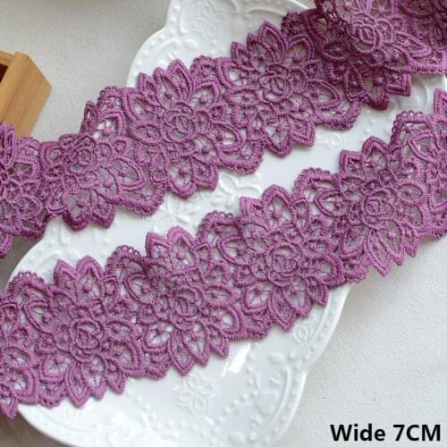 7CM Wide Exquisite Purple Cotton Embroidered Lace Trim Water Soluble Ribbon Cheongsam Clothing Sewing Accessories DIY Materials