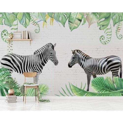 Beibehang Custom Wallpaper Nordic Handmade Zebra Tropical Leaf Brick Wall TV Background Living Room Bedroom Mural 3d wallpaper
