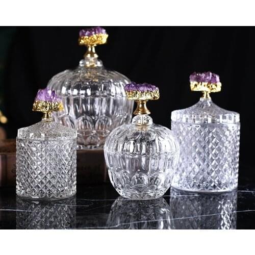 Natural Crystal Decorative Glass Jars with Lid Simple Candy Pot Tea Leaf Storage Tank Grain Dispenser Coffee Table Decorations