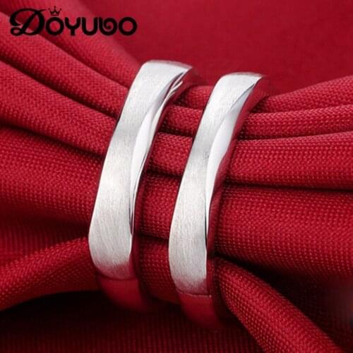 DOYUBO Brand Real 925 Sterling Silver Frosted Lovers Rings Rhombic Resizable Silver Couples Rings Engraved Names & Dates VB346