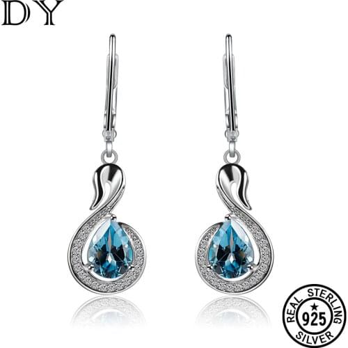DY 925 Sterling Silver Earrings for women Luxury Swiss blue Nature Stone Retro Classic Earrings Party Engagement Fine Jewelry
