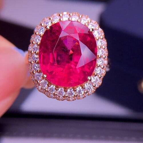 E622 Fine Jewelry Real 18K Gold AU750 Natural Red Tourmaline Gemstone 7.6ct Female Rings for Women Fine Ring