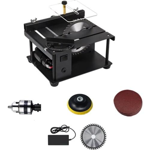 6pc Electric Table Saw Mini Desktop Electric Saw Cutter Speed Angle Cut Adjustable Chainsaw for Wood Plastic Acrylic Cutting EU