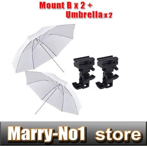 Photography Photo Studio 33" Flash White Soft Reflective Umbrella Photo 2pcs Flash Bracket Kit