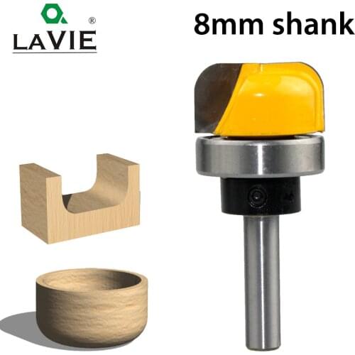 LAVIE 1pc 8mm Shank 1-1/8 Diameter Bowl Tray Router Bit Round Nose Milling Cutter with Bearing for Wood Woodworking C08-044FX