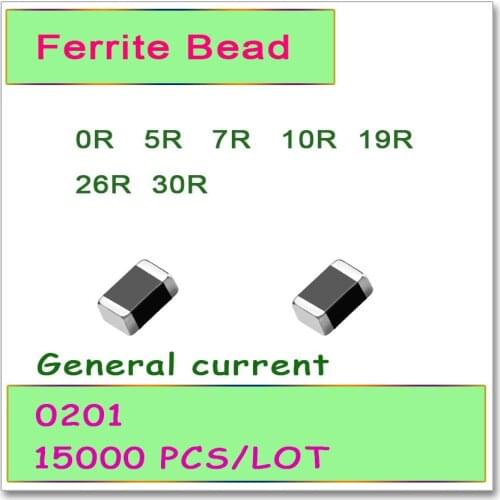 JASNPROSMA 0201 100MHZ 15000PCS General Current SMD Ferrite Bead 0R 5R 7R 10R 19R 26R 30R 25% SMD Bead OHM FB High Quality