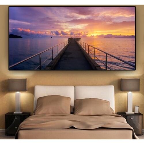 Sunsets Natural Dusk Pier Landscape Posters and Prints Canvas Painting Panorama Scandinavian Wall Art Picture for Living Room