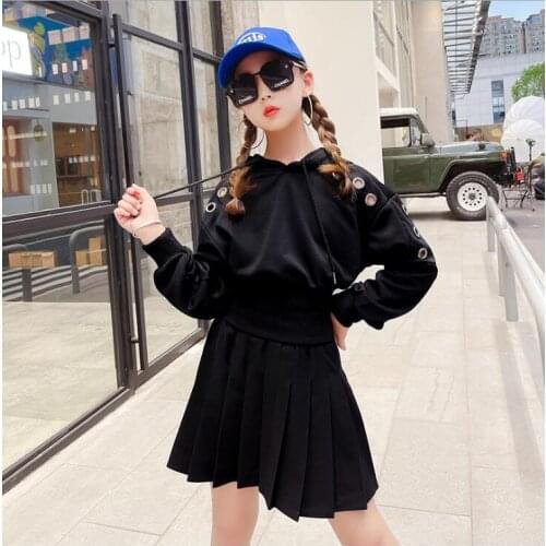 2021 Korea style girls 2 pcs set sweatshirt+draped skirt cotton fashion autumn girls suit 4-9t B541