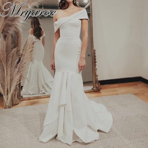 Mryarce Simple Elegant Moveable Off The Shoulder Satin Crepe Mermaid Wedding Dress Flexible Bridal Gowns