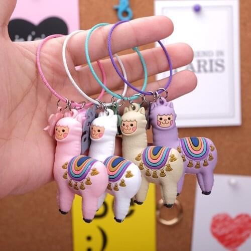Cartoon 3D Cute Pet Alpaca Car Keychain Animal Lovely Pug Steel Wire Keyring Bag Charm Trinket Toy For Woman Jewelry Accessories