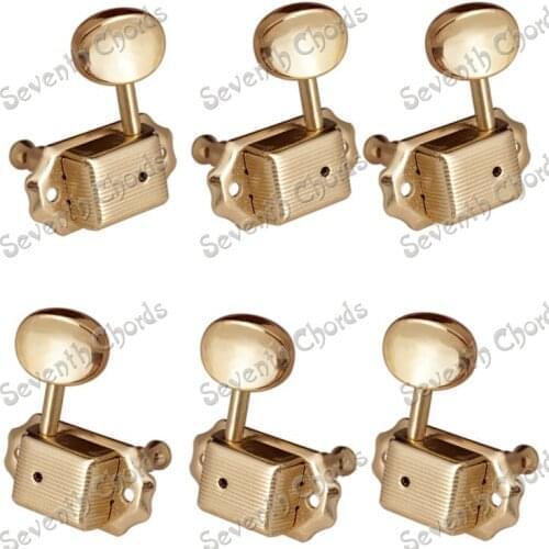 A Set 3R3L Gold Deluxe String Tuning Pegs key Tuners Machine Heads for Acoustic Electric guitar-Small oval Concave Button XAD-GD
