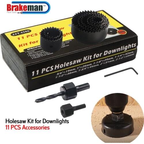 BRAKEMAN Woodworking Hole Saw Set Drill Bit 11pcs 19-64mm Carbon Steel Hole Saw Blades For Different Wood Hole Drilling