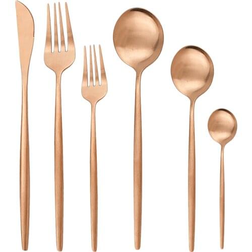 36Pcs Rose Gold Flatware Matte Cutlery Set 304 Stainless Steel Tableware Set Dessert Fork Spoon Silverware Kitchen Dinnerware
